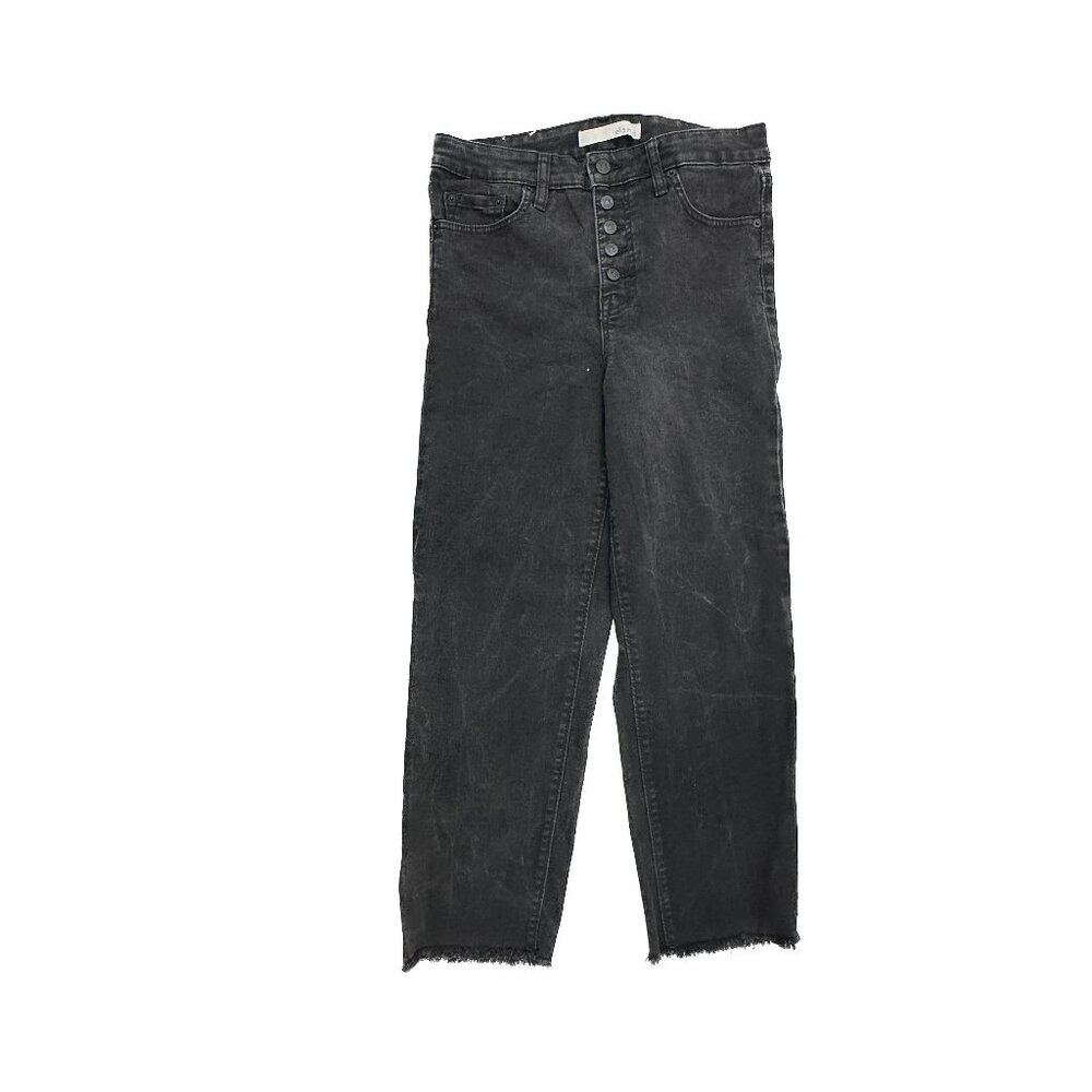 Ella Moss High Rise Straight Ankle Raw Hem Button Fly Women's size 30 Black Jean